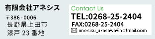 ISO認証,取得コンサルタント,有限会社アネシス,〒386-0006,長野県,上田市,漆戸23番地,TEL:0268-25-2404,メールはフォームよりお願い申し上げます