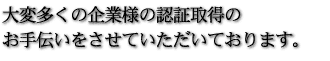 大変多くの企業様の認証取得のお手伝いをさせていただいております。